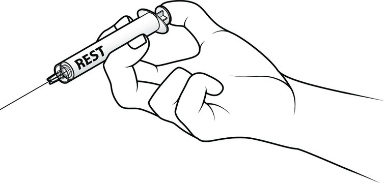 Hand holding a syringe. Concept: injecting rest.
