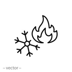 fire with snowflake icon, concept heat and cold, thin line web symbol on white background - editable stroke vector illustration eps10