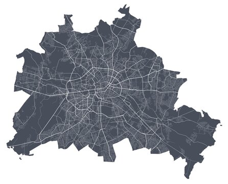 Berlin map. Detailed map of Berlin city poster with streets. Dark vector.