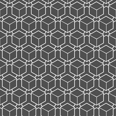 Continuous Black Vector Hex Design Pattern. Repeat Geometric Graphic Technology Pattern Texture. Seamless Linear Hexagon Backdrop 