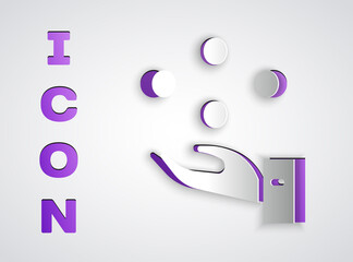 Paper cut Juggling ball icon isolated on grey background. Paper art style. Vector.