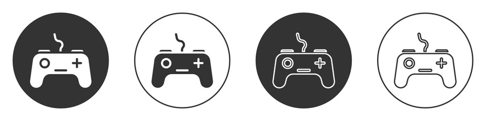 Black Gamepad icon isolated on white background. Game controller. Circle button. Vector.