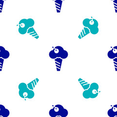 Blue Ice cream in waffle cone icon isolated seamless pattern on white background. Sweet symbol. Vector.