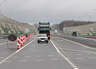 Highway, road markings and road signs.