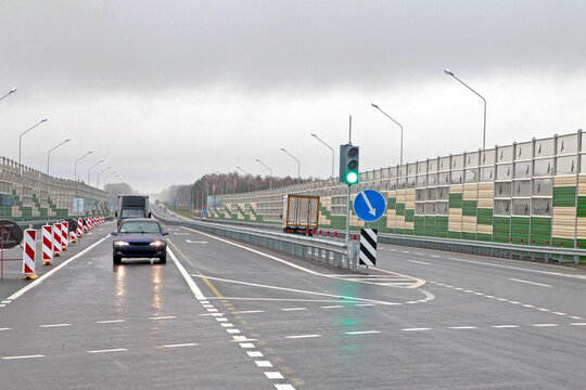 Highway, road markings and road signs.