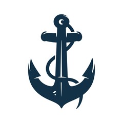Marine retro element for logo with anchor and rope