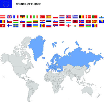 Map of Council of Europe with flags