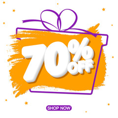 Sale 70% off, banner design template, discount tag, grunge brush, Christmas deal, vector illustration