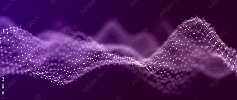 Poster Technological wave of points. Digital background. Great data visualization.
