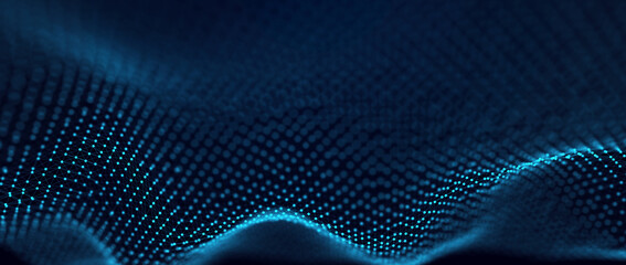 Abstract technology stream background. Digital dynamic wave of dots. Network connection structure. 3D rendering.