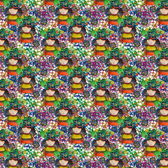 Obraz premium Cute cartoon girl faces seamless pattern. Watercolor portraits of women on mandala background