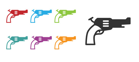 Black Revolver gun icon isolated on white background. Set icons colorful. Vector.