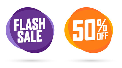 Flash Sale, 50% off, bubble banners design template, discount tags, app icon, vector illustration