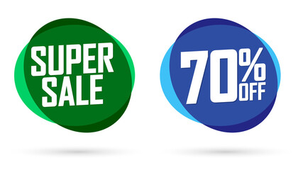 Super Sale, 70% off, bubble banners design template, discount tags, app icon, vector illustration