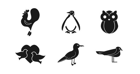 bird icon set with penguin, owl, ostrich, stork, cock and pigeons