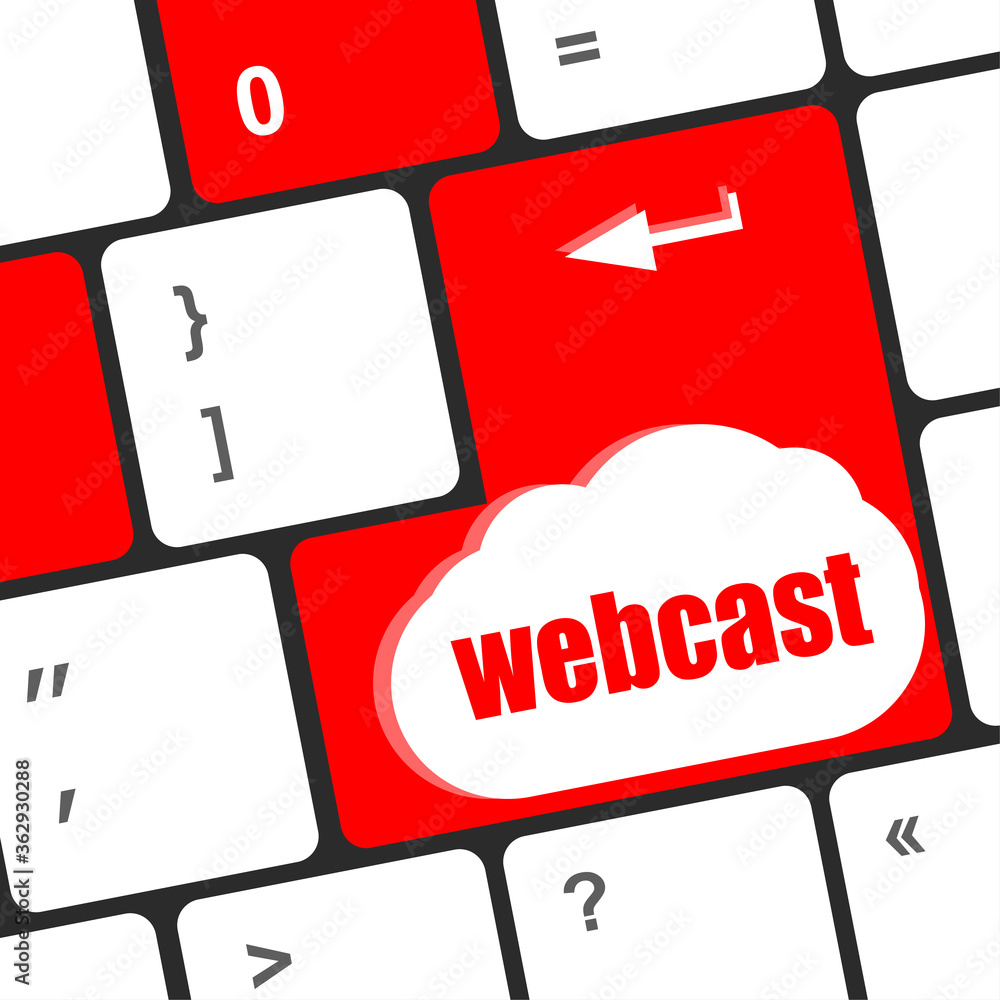Poster keyboard key with webcast web button. laptop icon