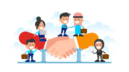 Handshake symbolizing signing agreement or contract between companies.
