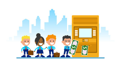 Queue at the automated teller machine.
