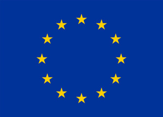 Official Flag of European Union. Yellow star on isolated blue background. Symbol of European country, nation. European national emblem. Sign of euro community.Europe design concept.Continent insignia
