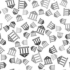 Black Museum building icon isolated seamless pattern on white background. Vector.