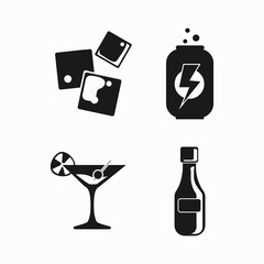 soda icon set. energy drink, cocktail, ice cubes