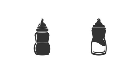 Baby milk bottle icon. Feeding bottle with soother icon. milk bottle icon