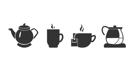 tea kettle, tea pack icon set