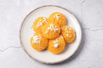 Toddy Palm dessert topped with coconut, Thai traditional dessert