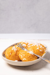 Toddy Palm dessert topped with coconut, Thai traditional dessert