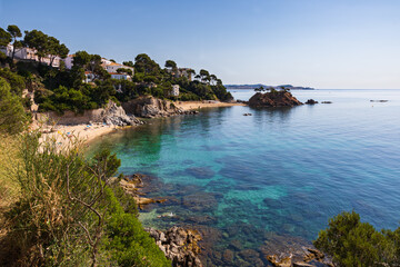 Panoramic of the rocky coast of Cap Roig, Costa Brava, Catalonia, Spain.