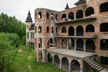 never unfinished modern castle Lapalice in Poland, looks like ruins - Łapalice