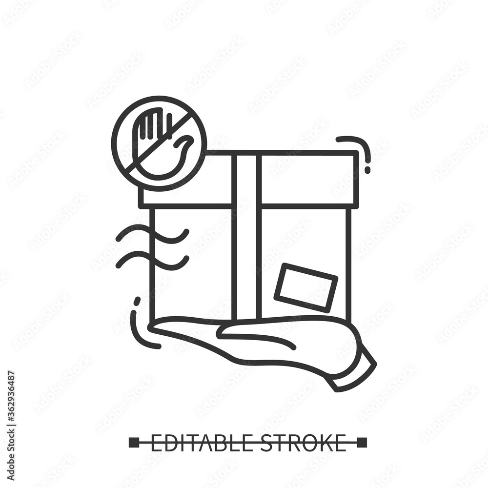 Aufkleber fragile parcel icon. box on palm with handle with care warning pictogram. concept of express contact