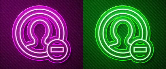 Glowing neon line Create account screen icon isolated on purple and green background. Vector.