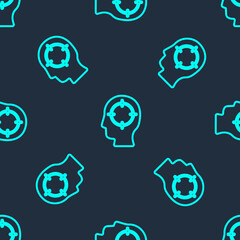 Green line Head hunting icon isolated seamless pattern on blue background. Business target or Employment sign. Human resource and recruitment for business. Vector.