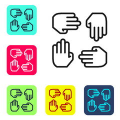 Black line Project team base icon isolated on white background. Business analysis and planning, consulting, team work, project management. Developers. Set icons in color square buttons. Vector.