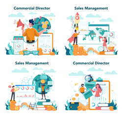 Fototapeta na wymiar Sales manager or commercial director concept set. Business planning