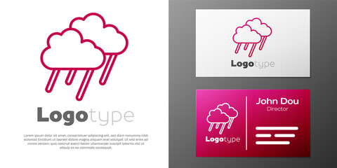 Logotype line Cloud with rain icon isolated on white background. Rain cloud precipitation with rain drops. Logo design template element. Vector.