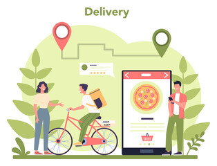 Delivery service. Courier in uniform with box from the truck.