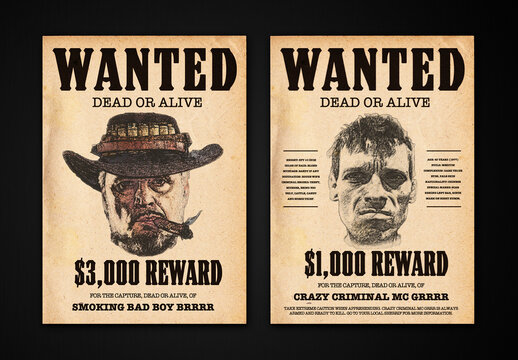 Wanted Poster Mockup with Sketch Effect