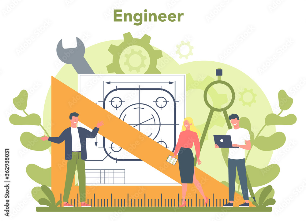 Poster engineer concept. professional occupation to design and build