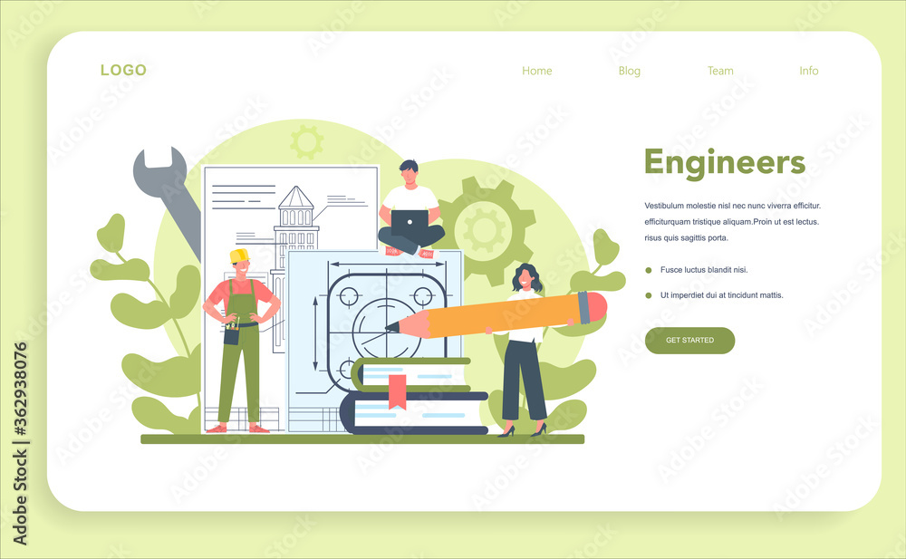 Poster engineering web banner or landing page. technology and science.