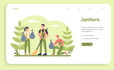 Cleaning company or janitor service web banner or landing page. Cleaning