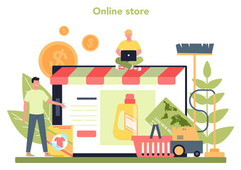 Maid, apartment cleaning online service or platform set. Woman