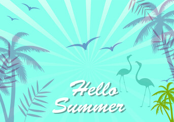 Hello summer poster. Abstract gradient background, vector. Modern hello summer background for placard, ad, cover, banner, leaflet and flyer template. Creative art concept, vector illustration