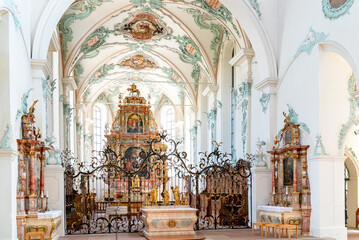 interior view of the historic church of St. Martin in Rheinfelden with a view of the high altar