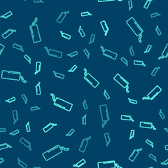 Green line Detonate dynamite bomb stick and timer clock icon isolated seamless pattern on blue background. Time bomb - explosion danger concept. Vector.