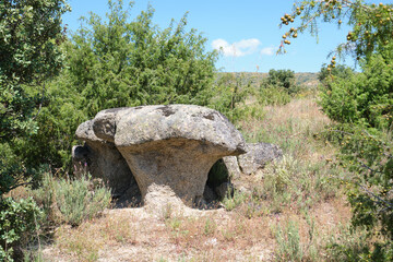 Mushroom shaped rock. Mushroom rocks path (Ruta de las Piedras Seta), Madrid, Spain.