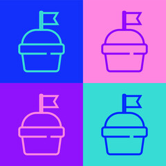 Pop art line Cake icon isolated on color background. Happy Birthday. Vector.