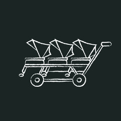 chalk icon, baby carriage Trolley triplets