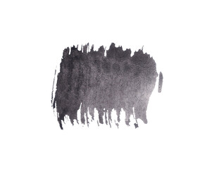 Black dark grey watercolor paint brush stroke Gritty grunge paint smudge in gray tones isolated on white background Monochrome artistic dynamic pattern Hand drawn watercolor texture